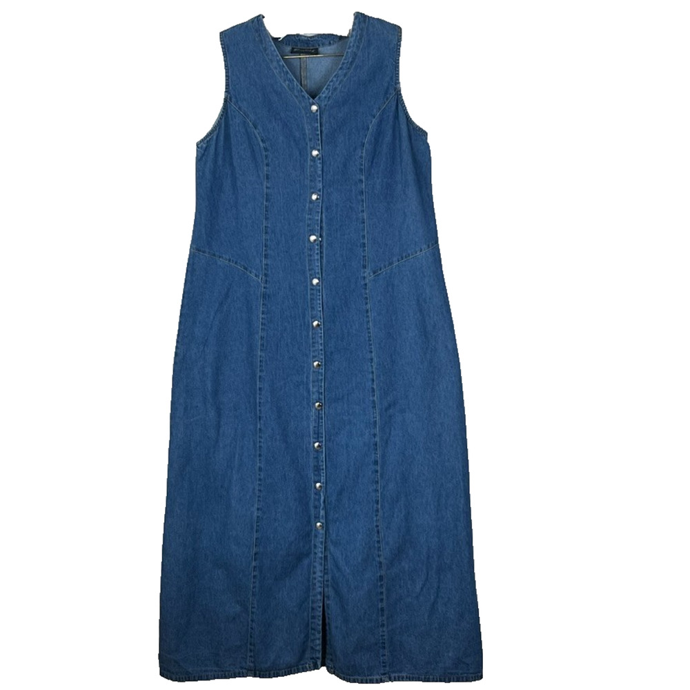 Elizabeth Denim Dress Women's Maxi Sleeveless Button Front V- Neck
